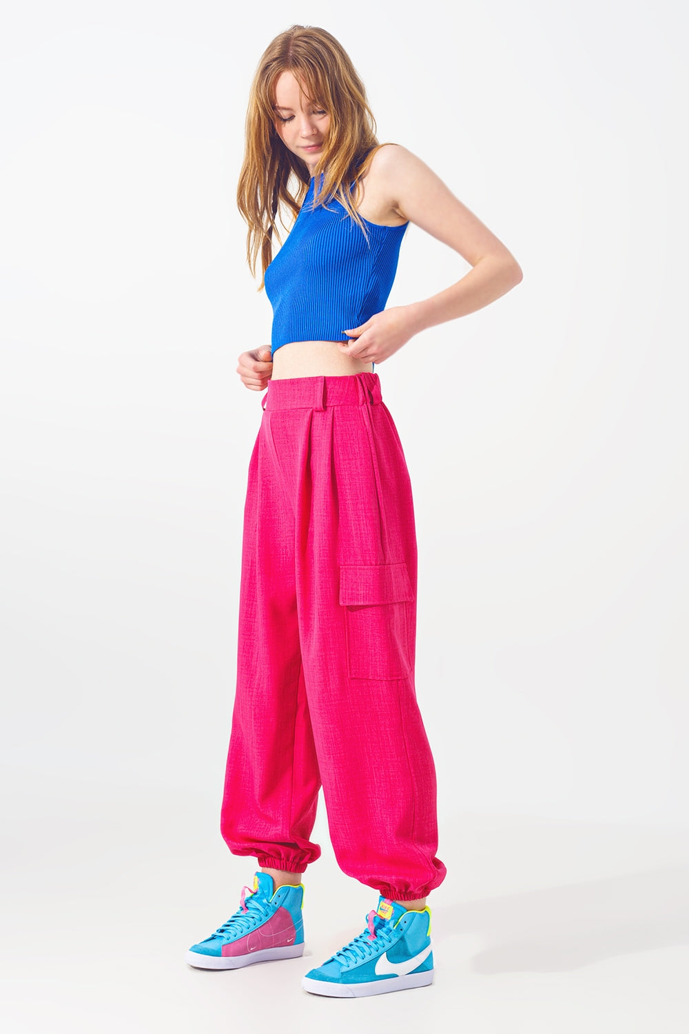 Blue Sleeveless Cropped Thin Sweater - Tops
