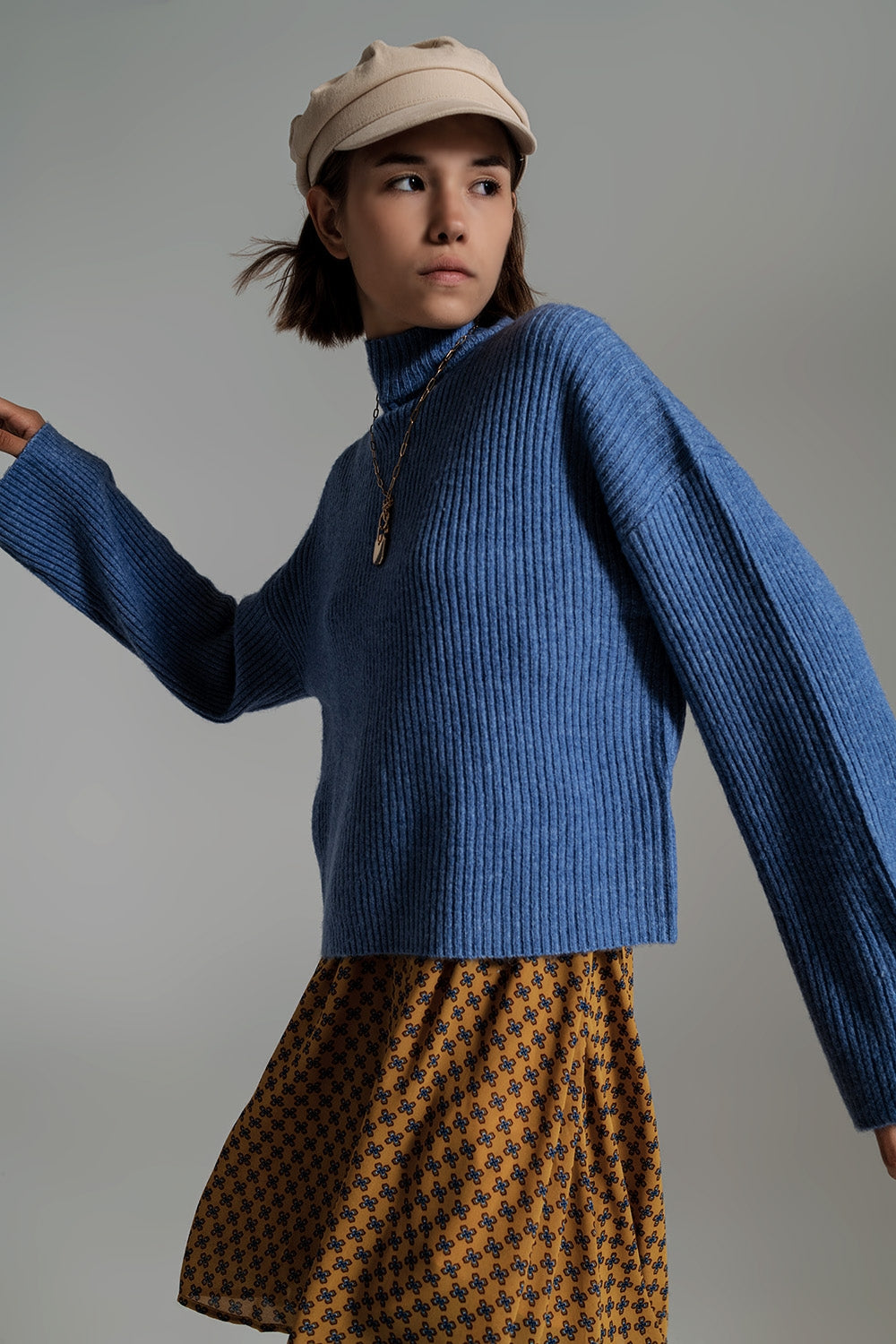Blue soft ribbed turtleneck jumper - Jumpers