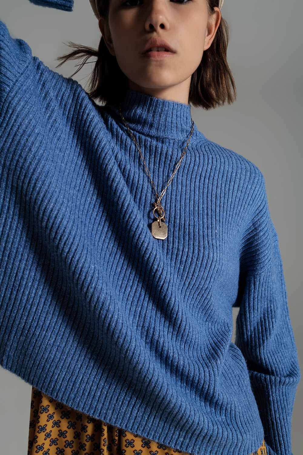 Blue soft ribbed turtleneck jumper - Jumpers