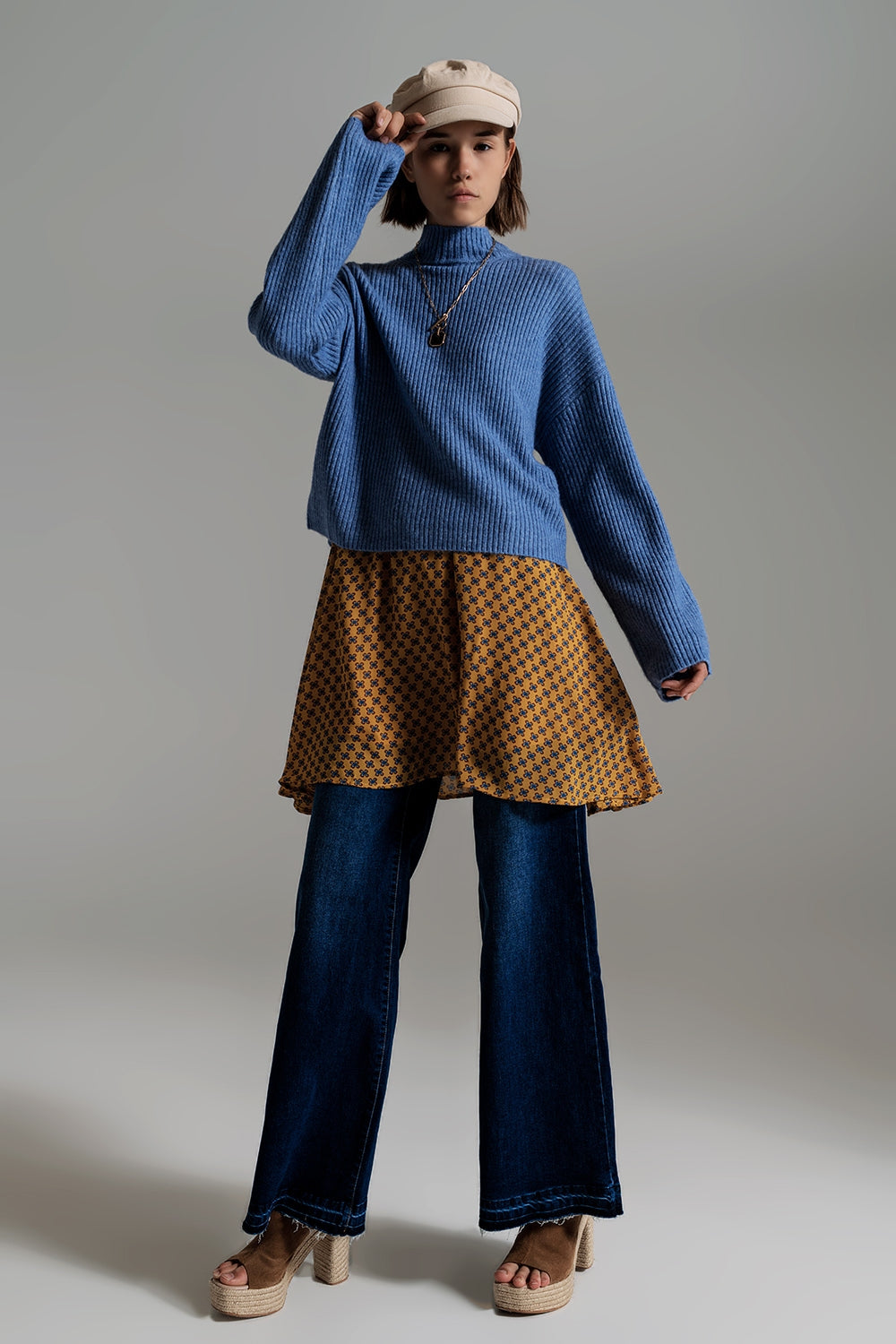 Blue soft ribbed turtleneck jumper - Jumpers