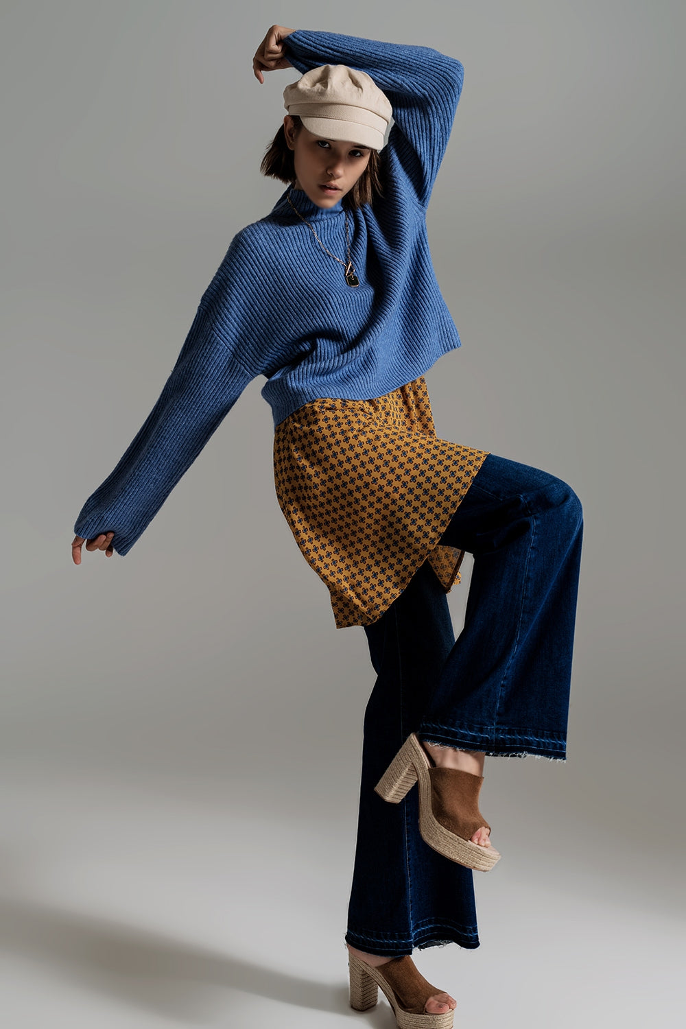 Blue soft ribbed turtleneck jumper - Jumpers