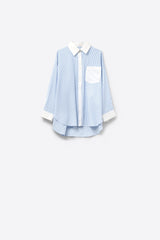 Chemise rayée bleue avec poche et col blanc