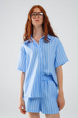 Chemise à manches courtes à rayures bleues