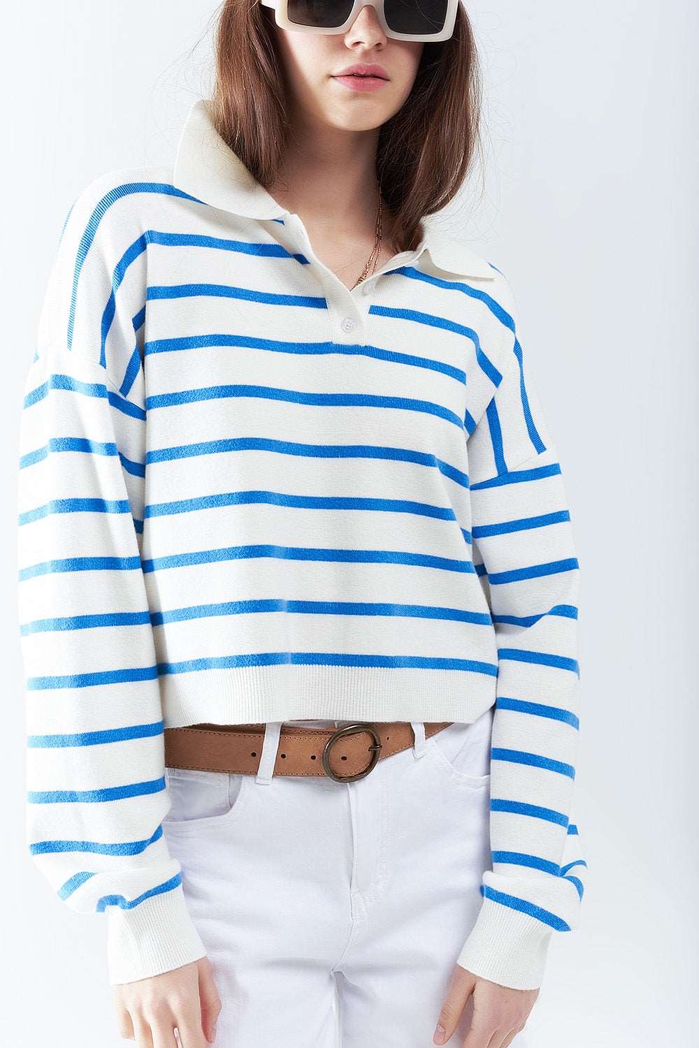 blue striped soft knit polo - Polos