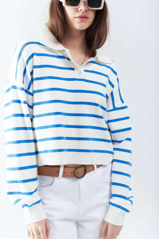 blue striped soft knit polo - Polos