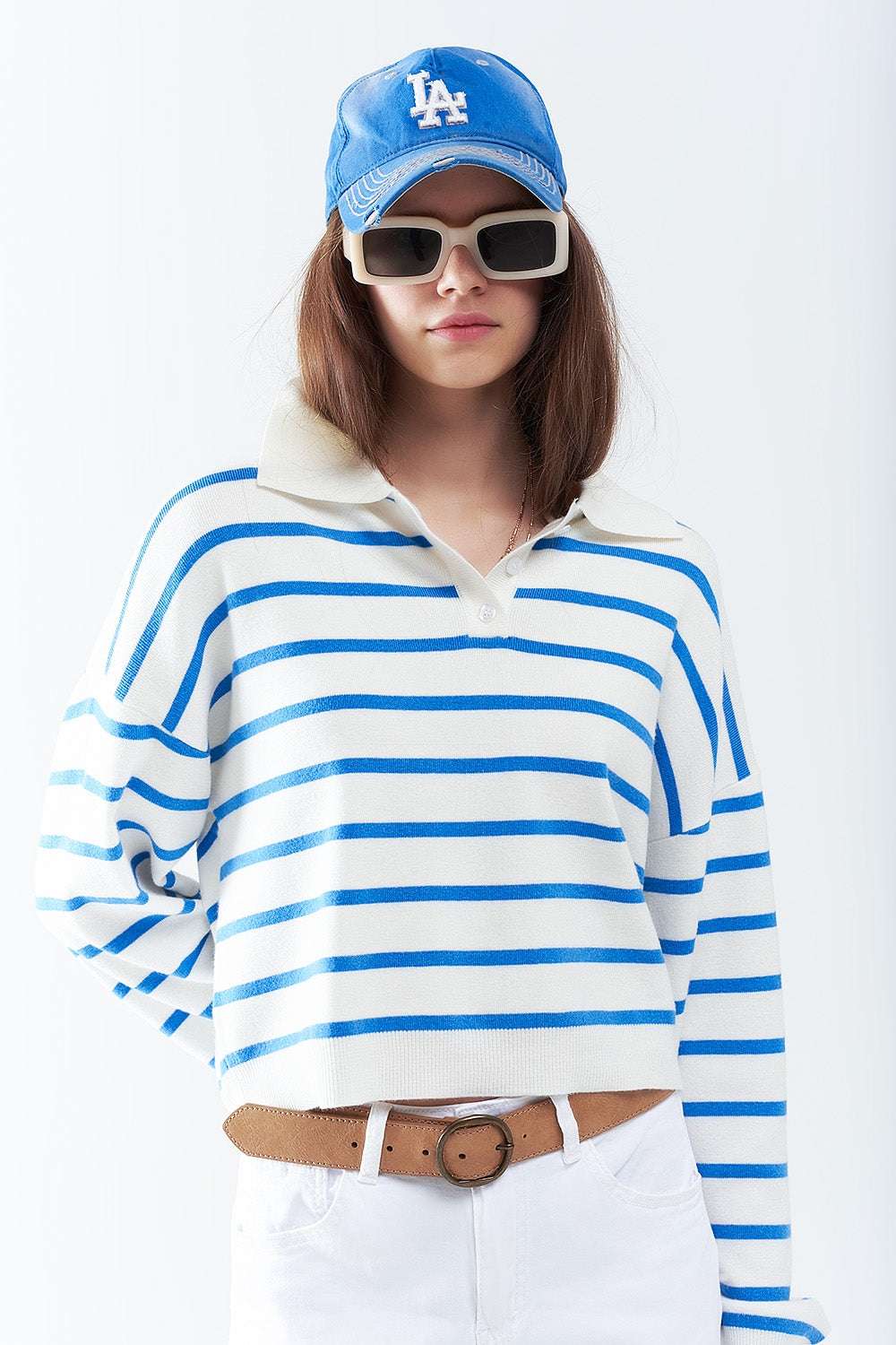 blue striped soft knit polo - Polos