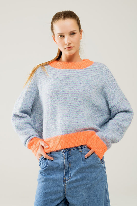 Oversized light blue/orange knit sweater - Jumpers