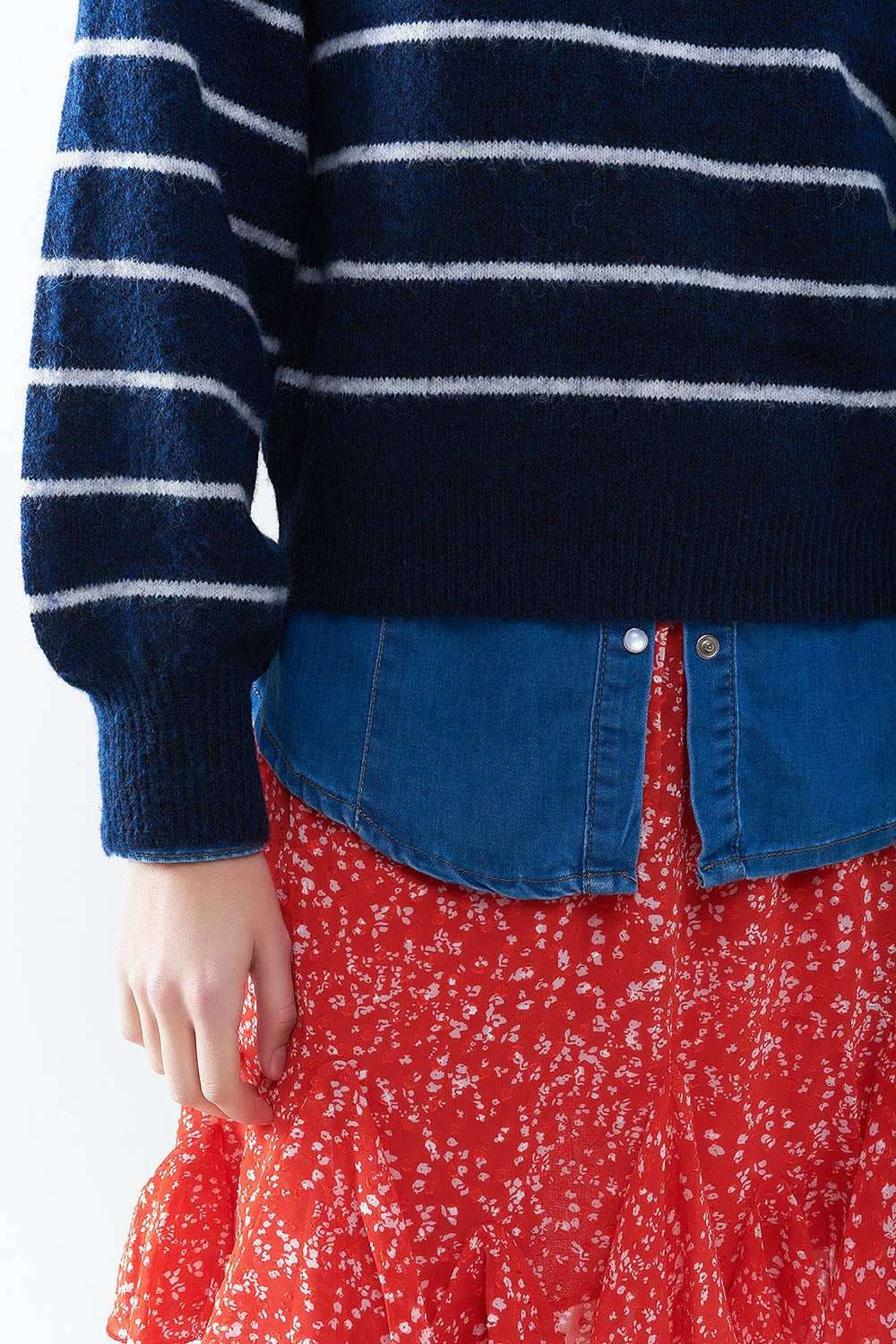 Blue striped sweater with red heart detail - Jumpers