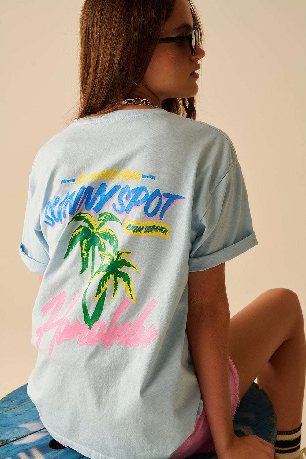 Blue t-shirt made in Italy with Honolulu graphic - T-Shirts