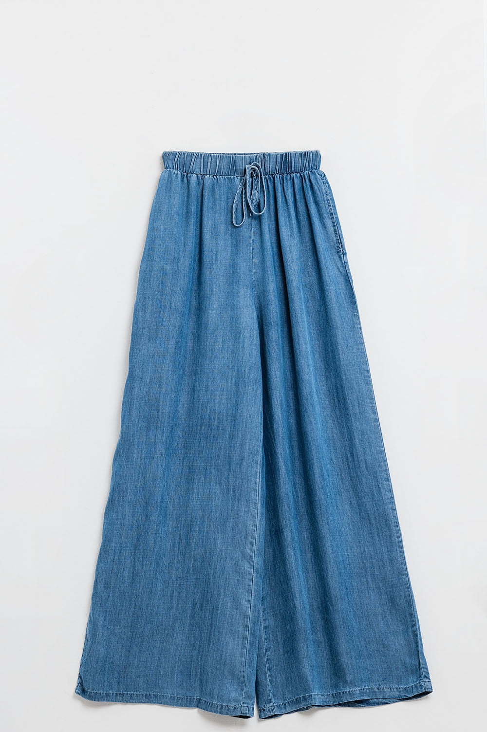 Blue tencel Denim-Style Wide-Leg Fluid Pants - Trousers