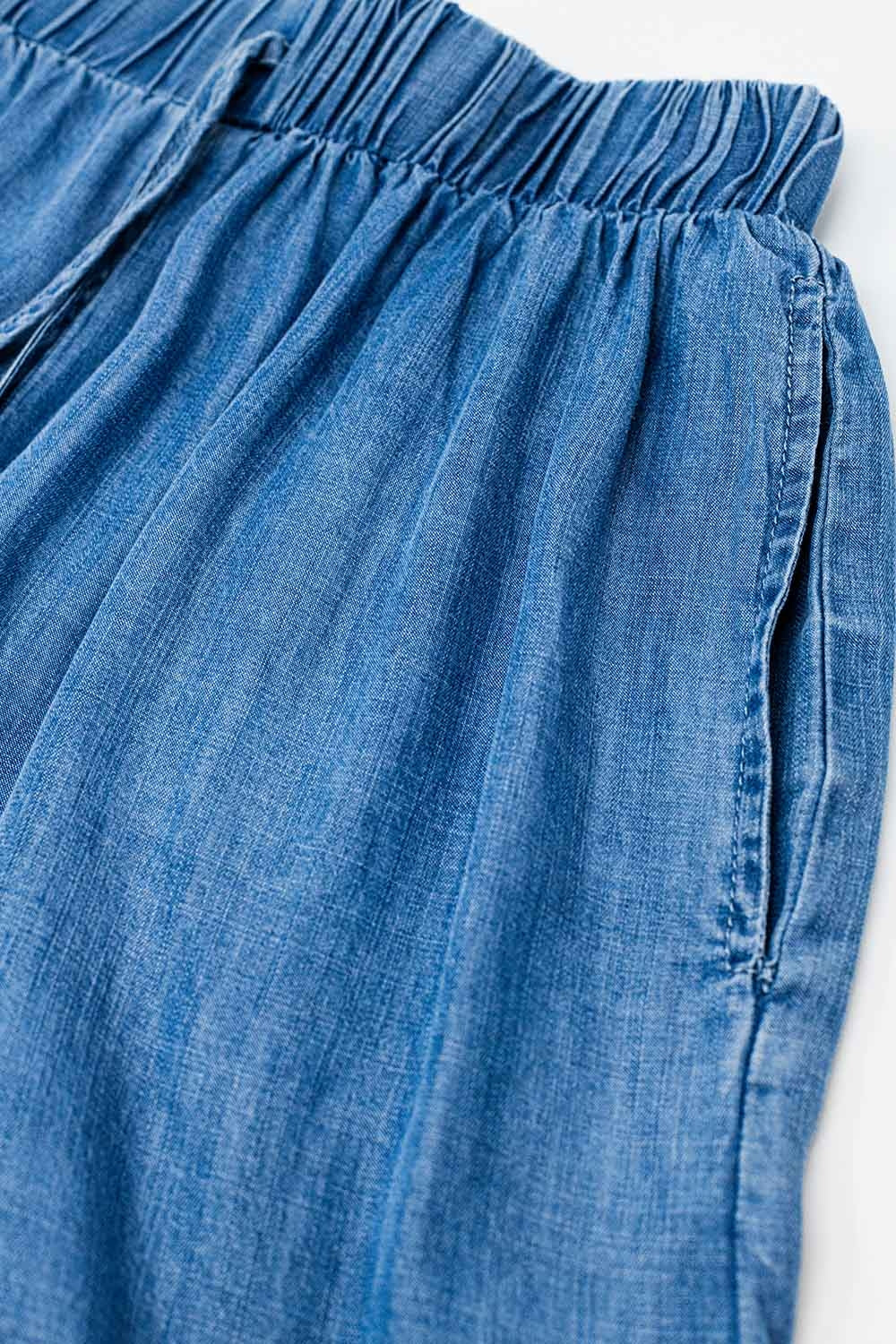Blue tencel Denim-Style Wide-Leg Fluid Pants - Trousers