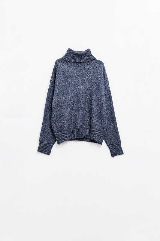 Blue turtleneck jumper with dropped sleeves - Sweaters