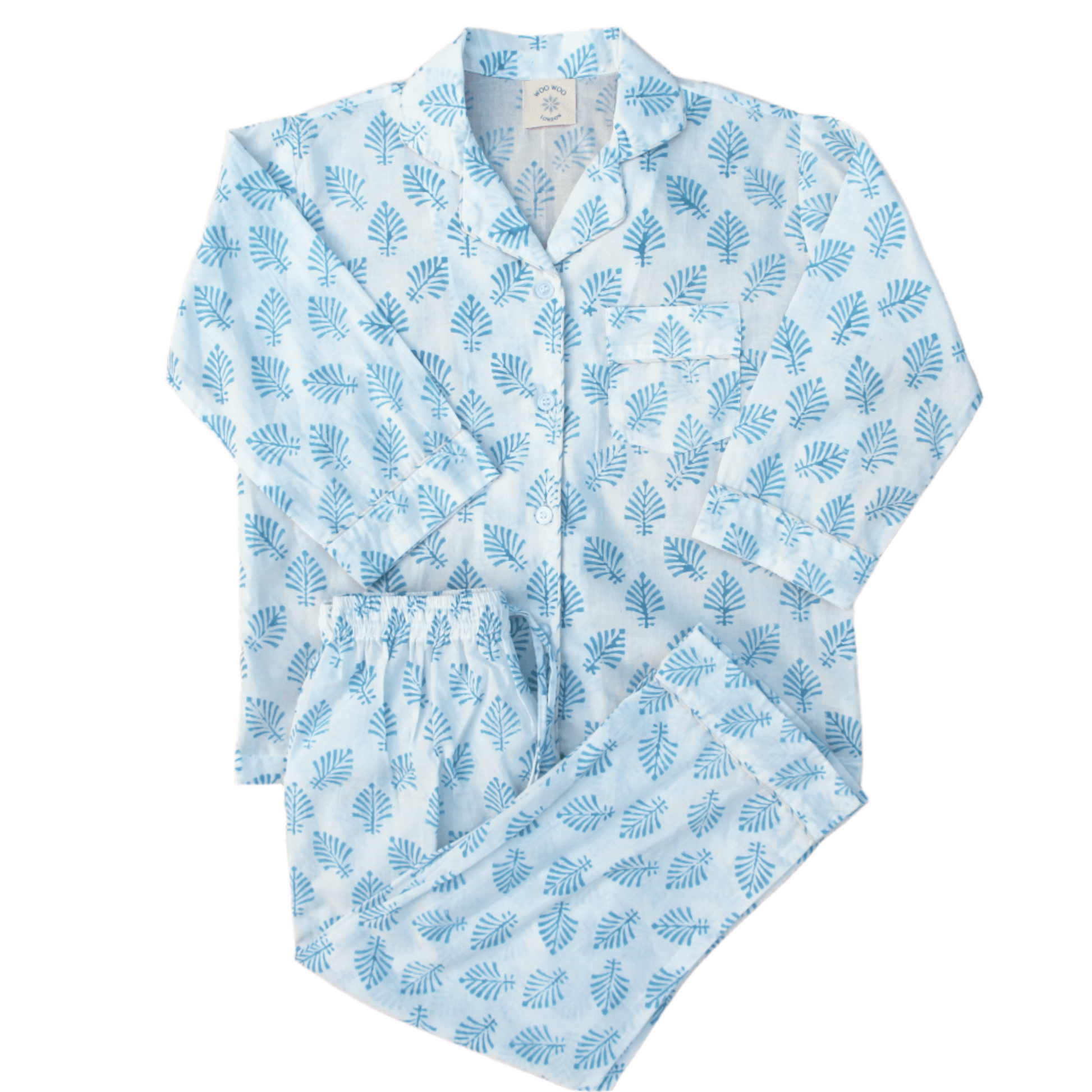 Sky Blue Leaf Pyjamas - Pajamas