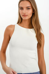 Boat Neck Comfy Ribbed Top in White
