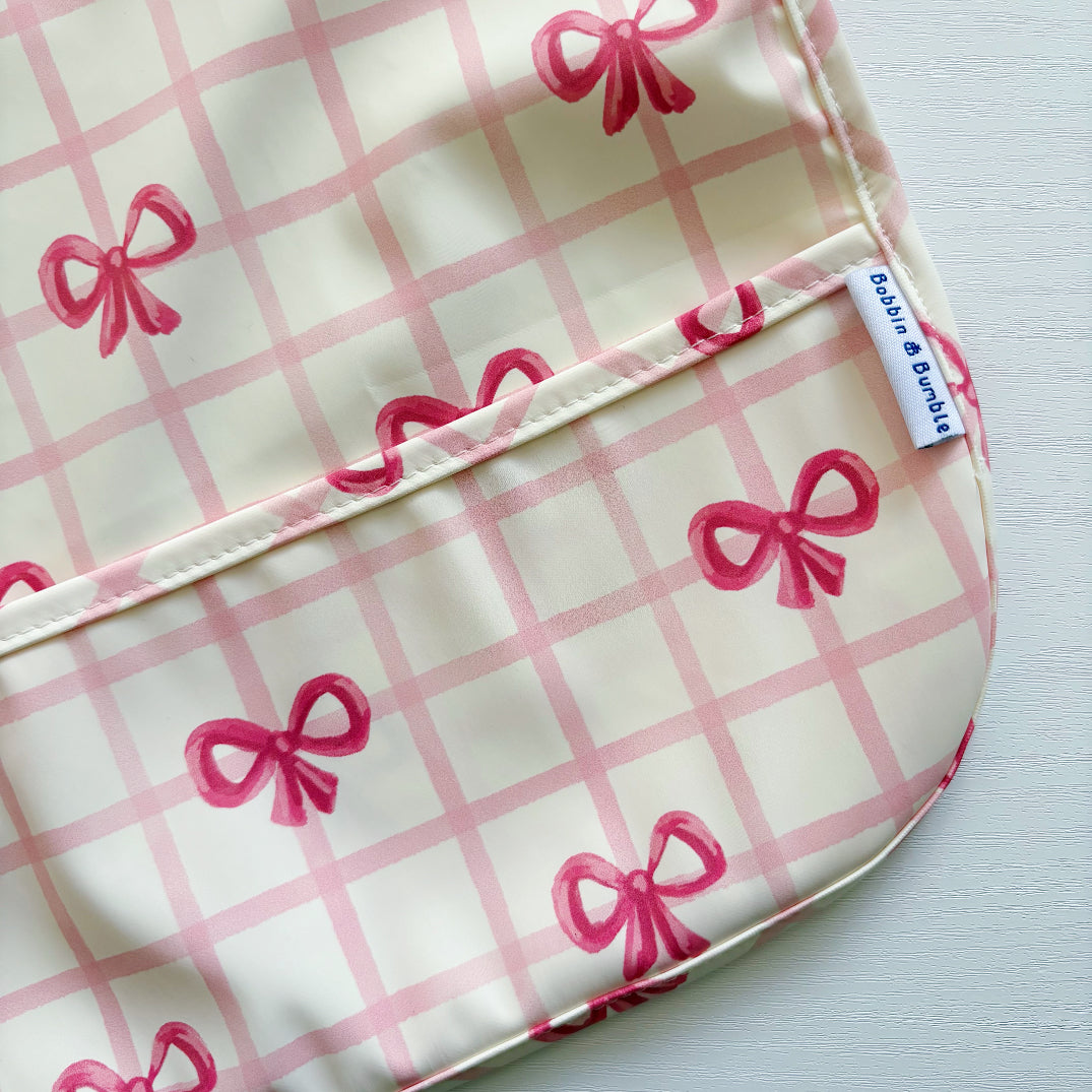 Long Sleeved Baby Bib - Pink Bow - Bibs