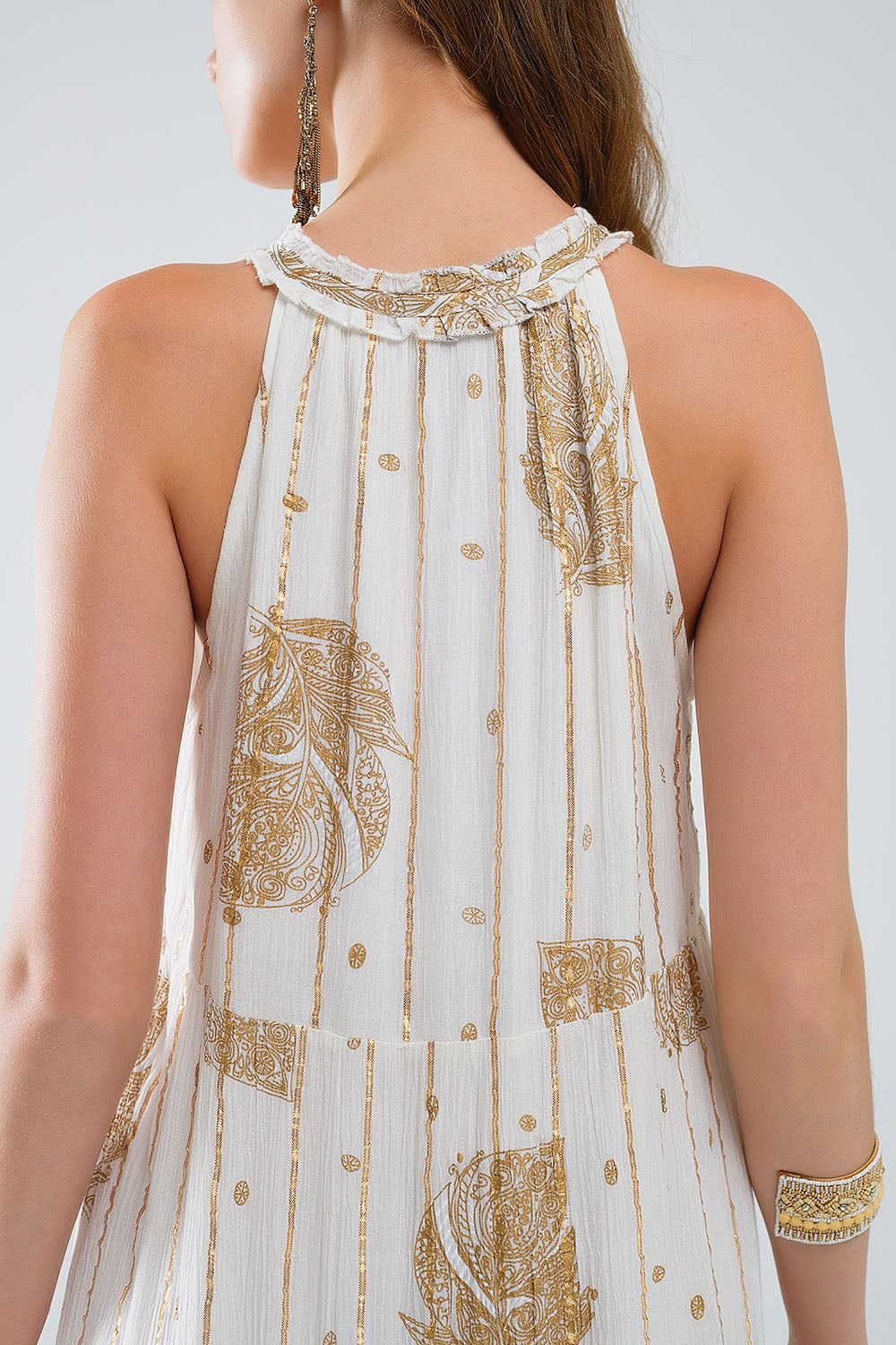 boho maxi chiffon dress with gold flower print - Dresses