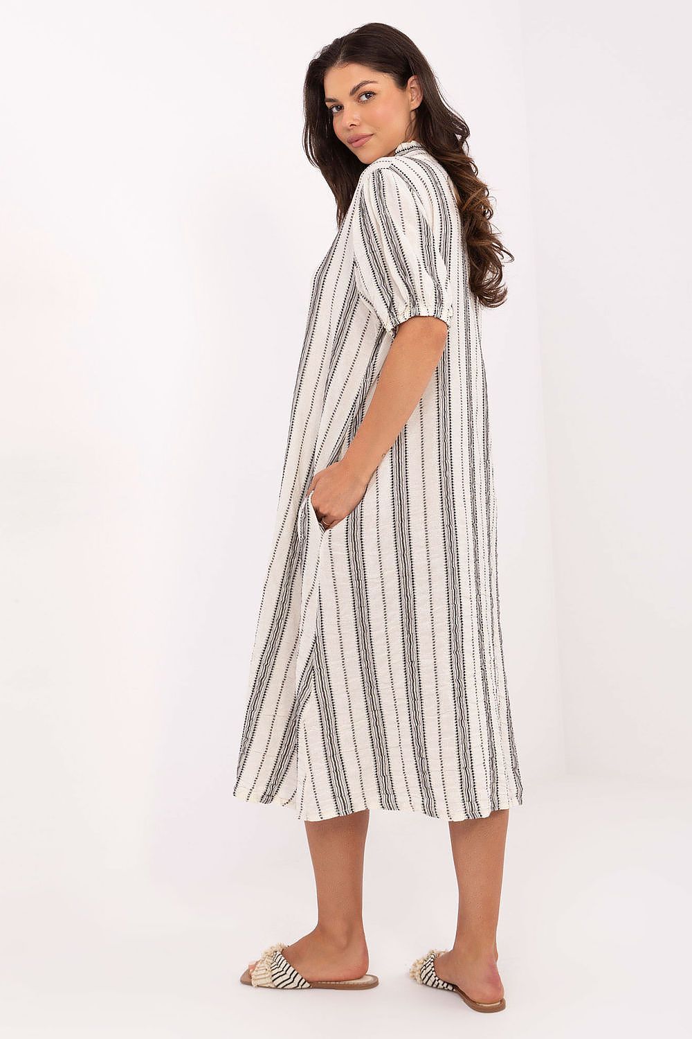 Och Bella Boho style dress in striped design with short sleeves and pockets for effortless summer wear