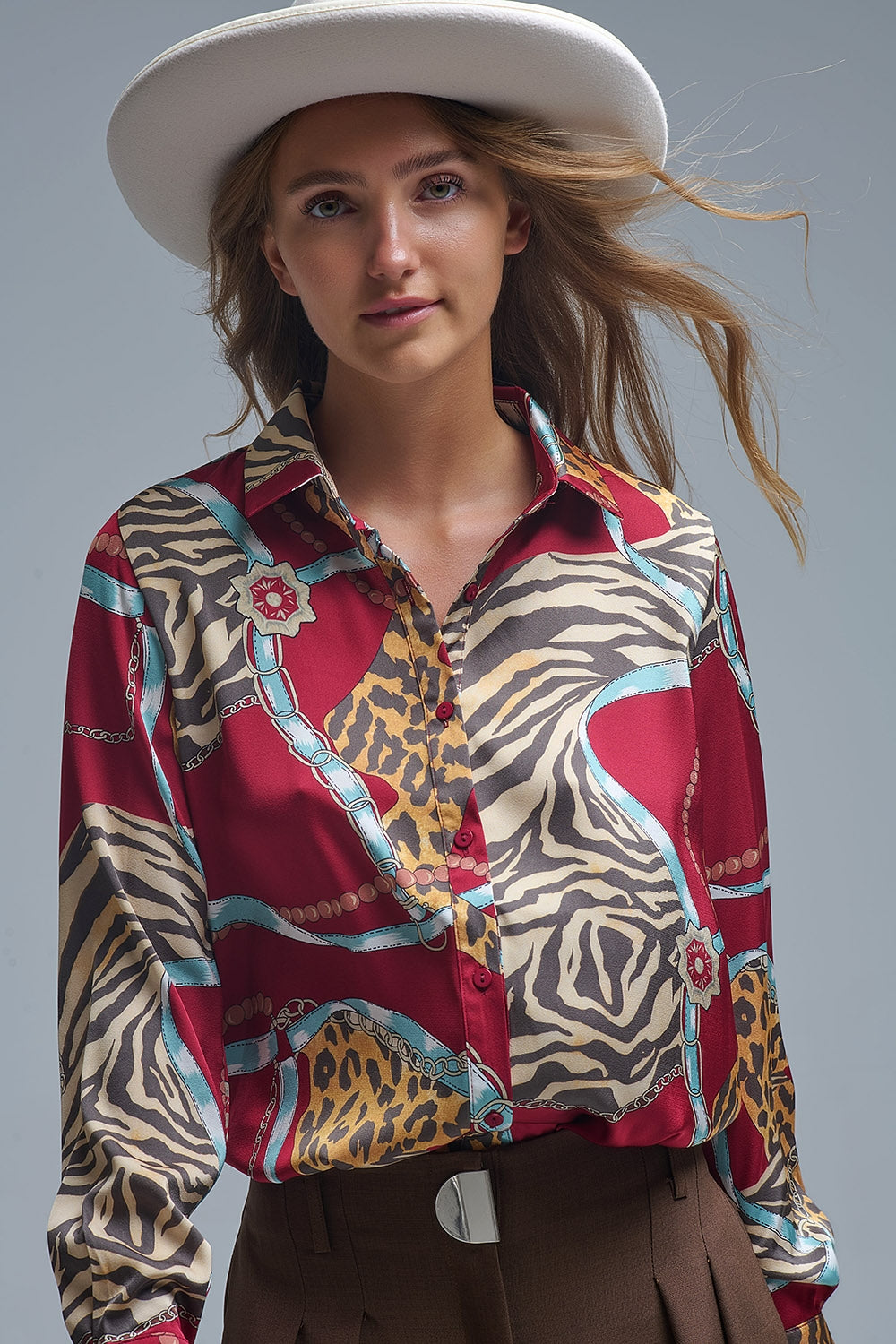 Bold Red Abstract Print Long-Sleeved Shirt - Shirts