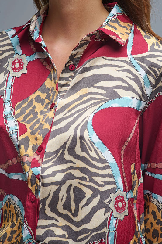 Bold Red Abstract Print Long-Sleeved Shirt - Shirts