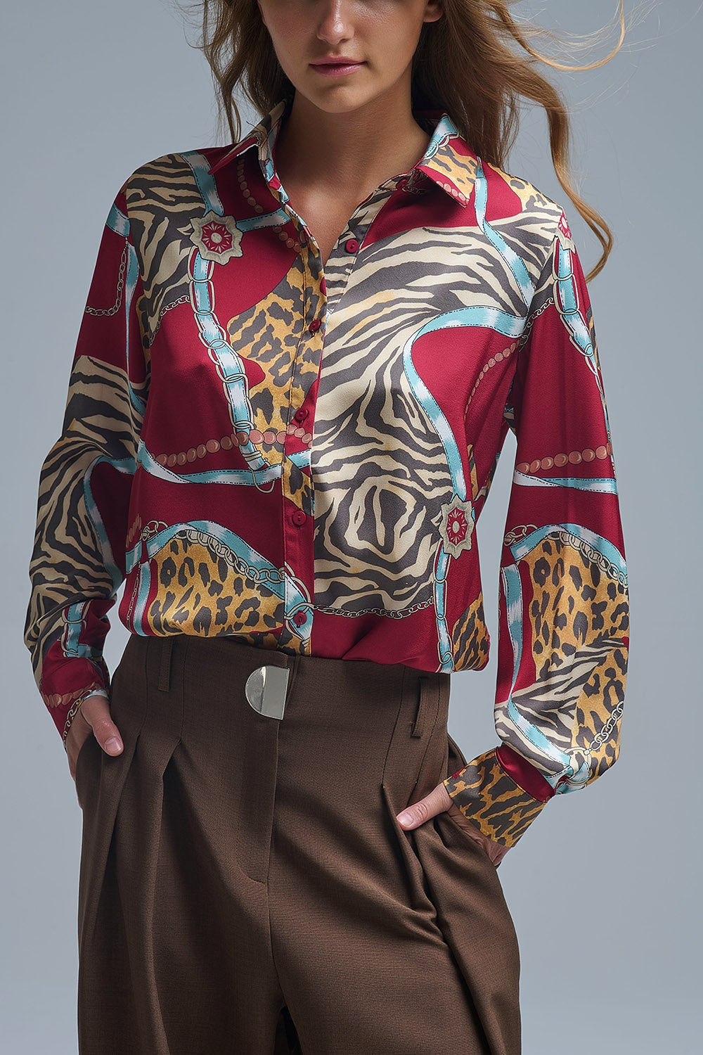 Bold Red Abstract Print Long-Sleeved Shirt - Shirts