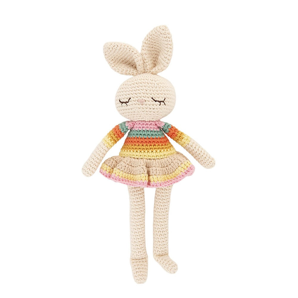 Lapin ballerine Bonnie, doudou au crochet - Arc-en-ciel rose