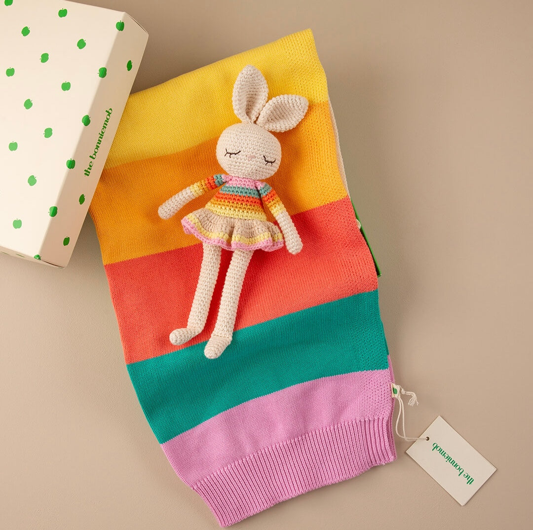 Bonnie Ballerina Bunny Crochet Toy- Pink rainbow - Stuffed Animals