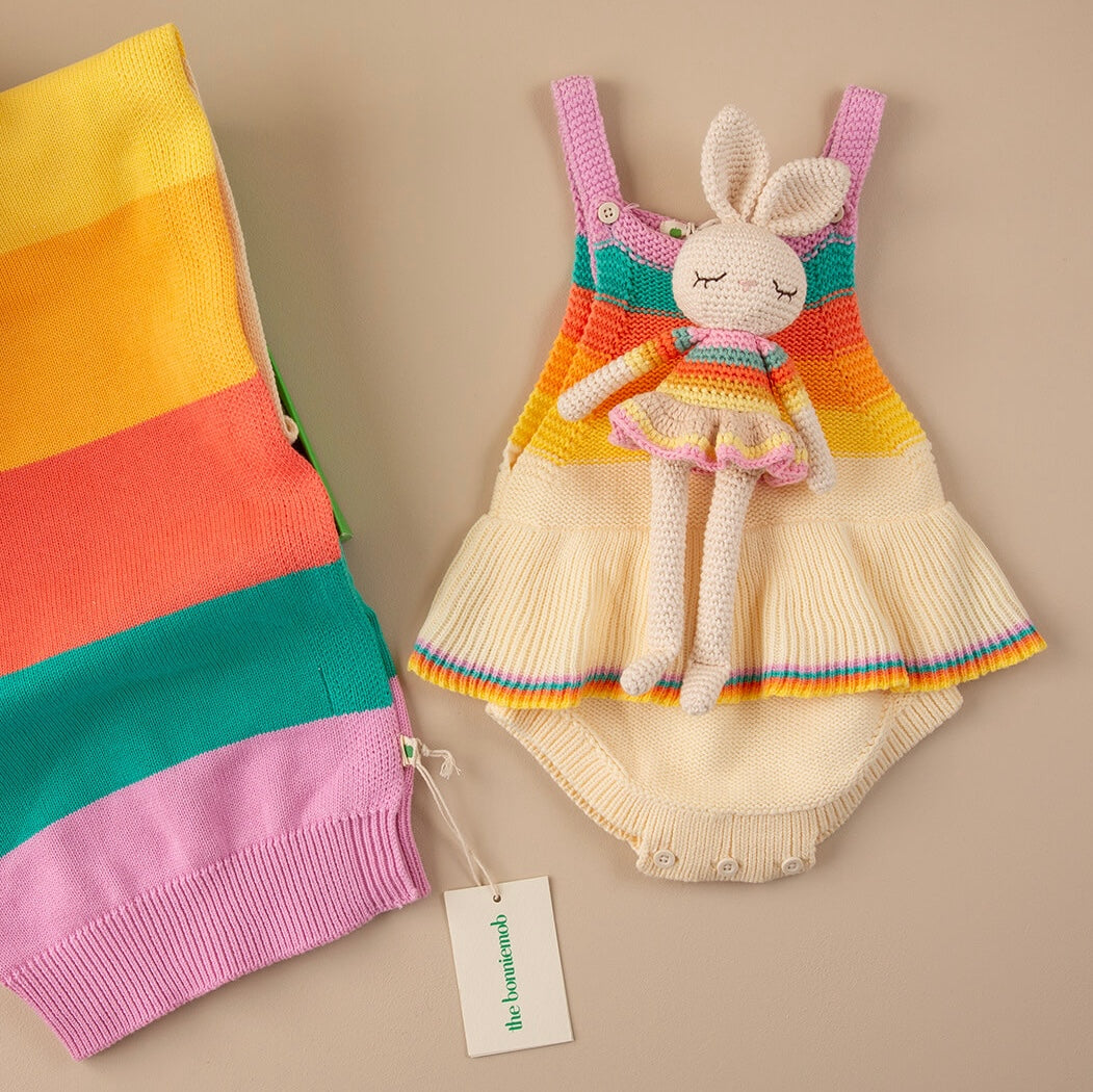 Bonnie Ballerina Bunny Crochet Toy- Pink rainbow - Stuffed Animals
