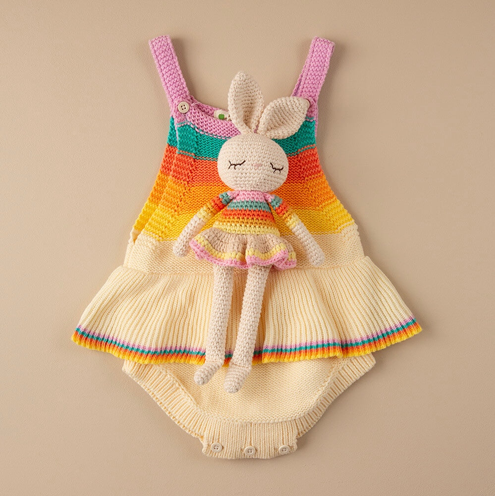 Bonnie Ballerina Bunny Crochet Toy- Pink rainbow - Stuffed Animals