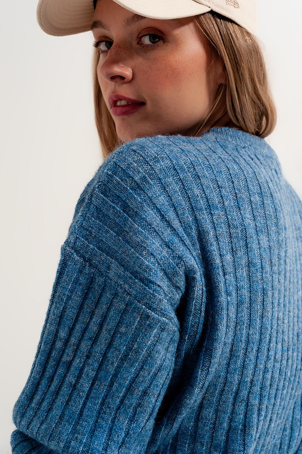 Boxy chunky stitch sweater in blue - Jumpers