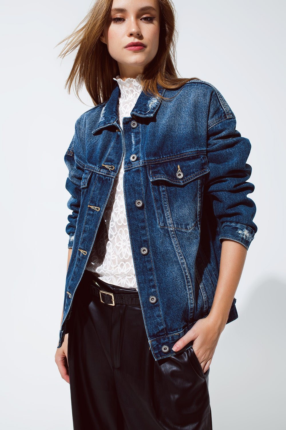 boyfriend relaxed denim jacket in dark wash - Jackets