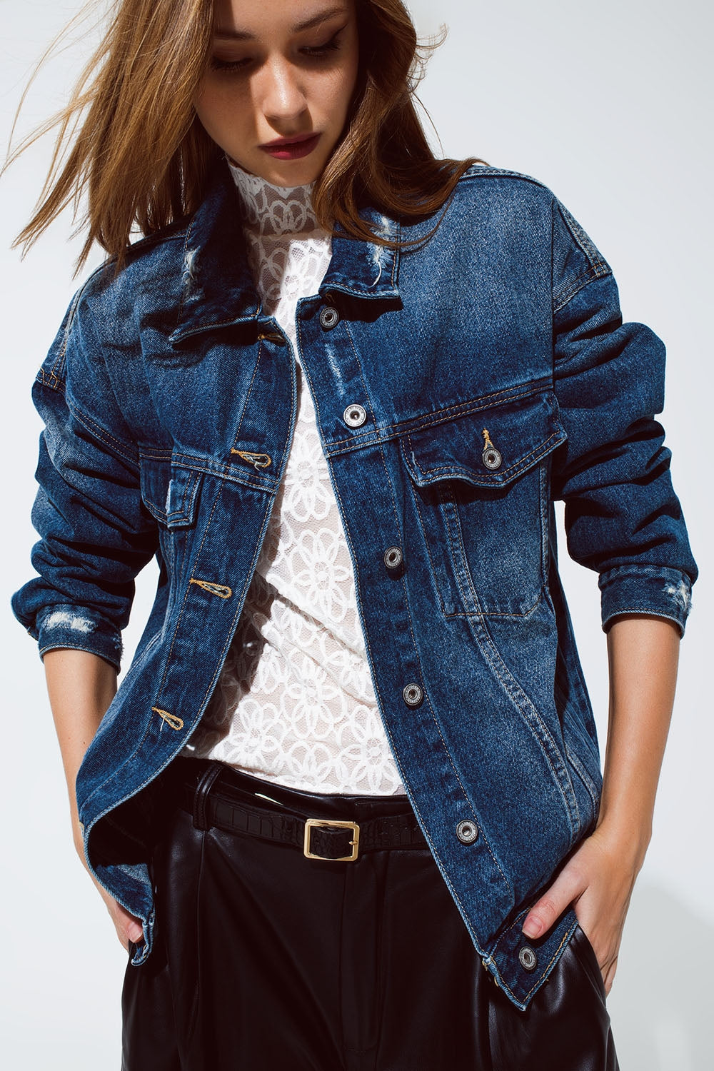 boyfriend relaxed denim jacket in dark wash - Jackets