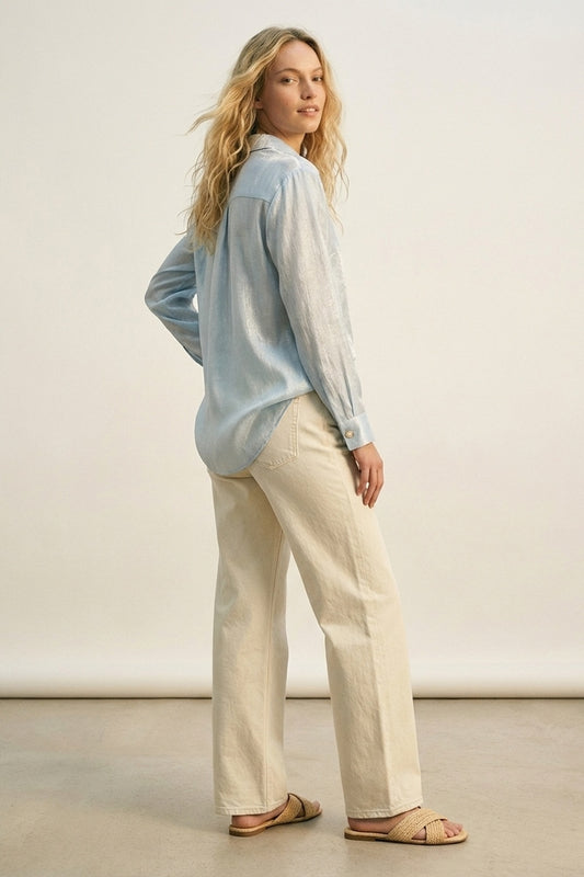 bright blue knit blouse with retro buttons - Shirts