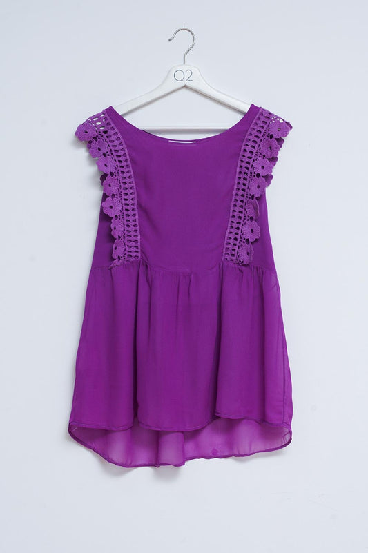 Broderie frill detail top in purple - Tops