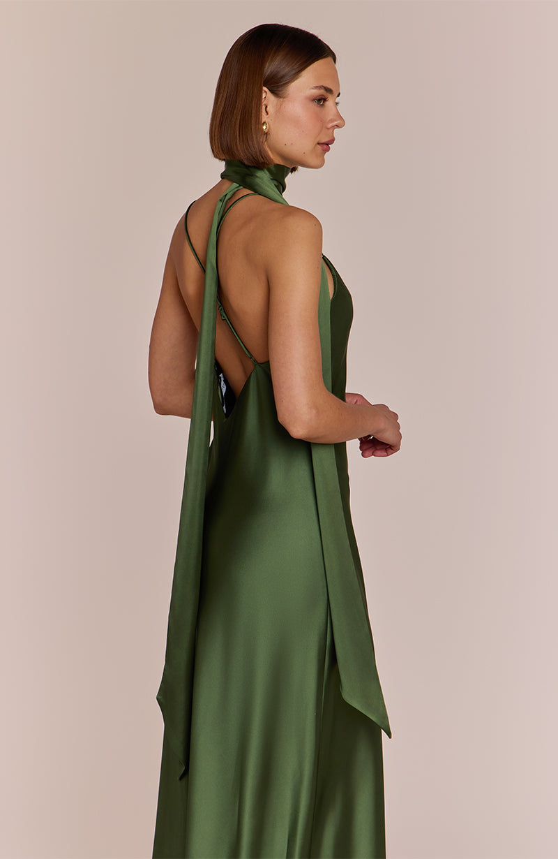 Brooklin Satin Green Evening Dress for Women - Dress