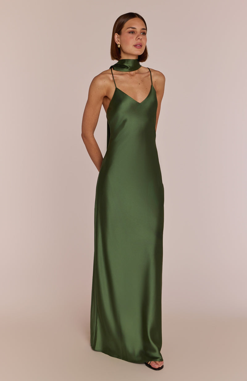 Brooklin Satin Green Evening Dress for Women - Dress
