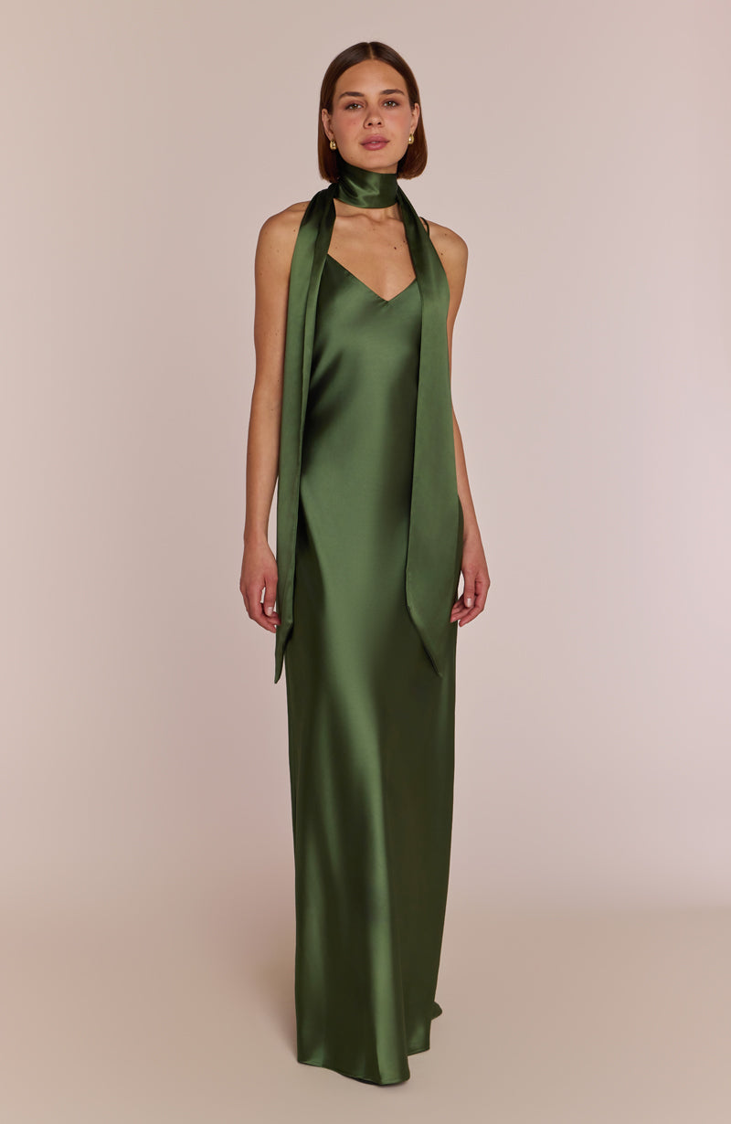 Brooklin Satin Green Evening Dress for Women - Dress