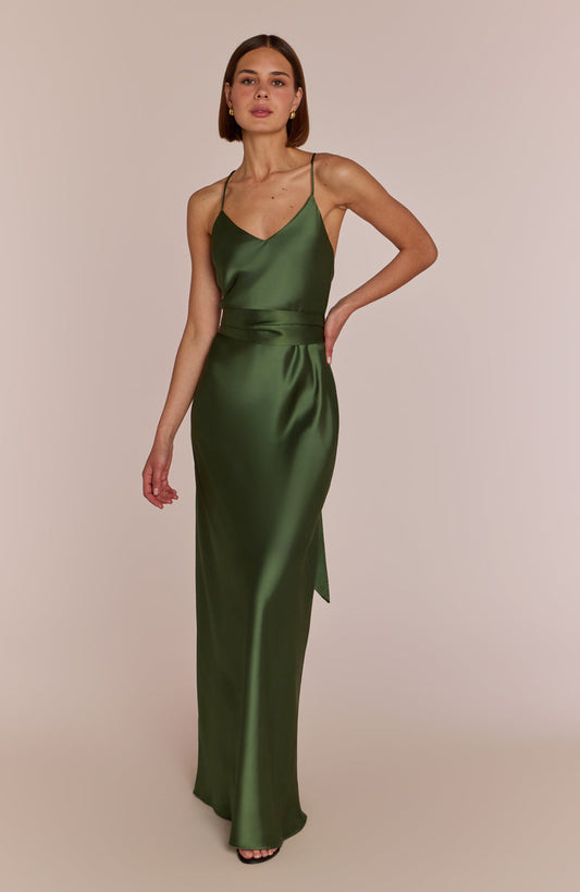 Brooklin Satin Green Evening Dress for Women - Dress
