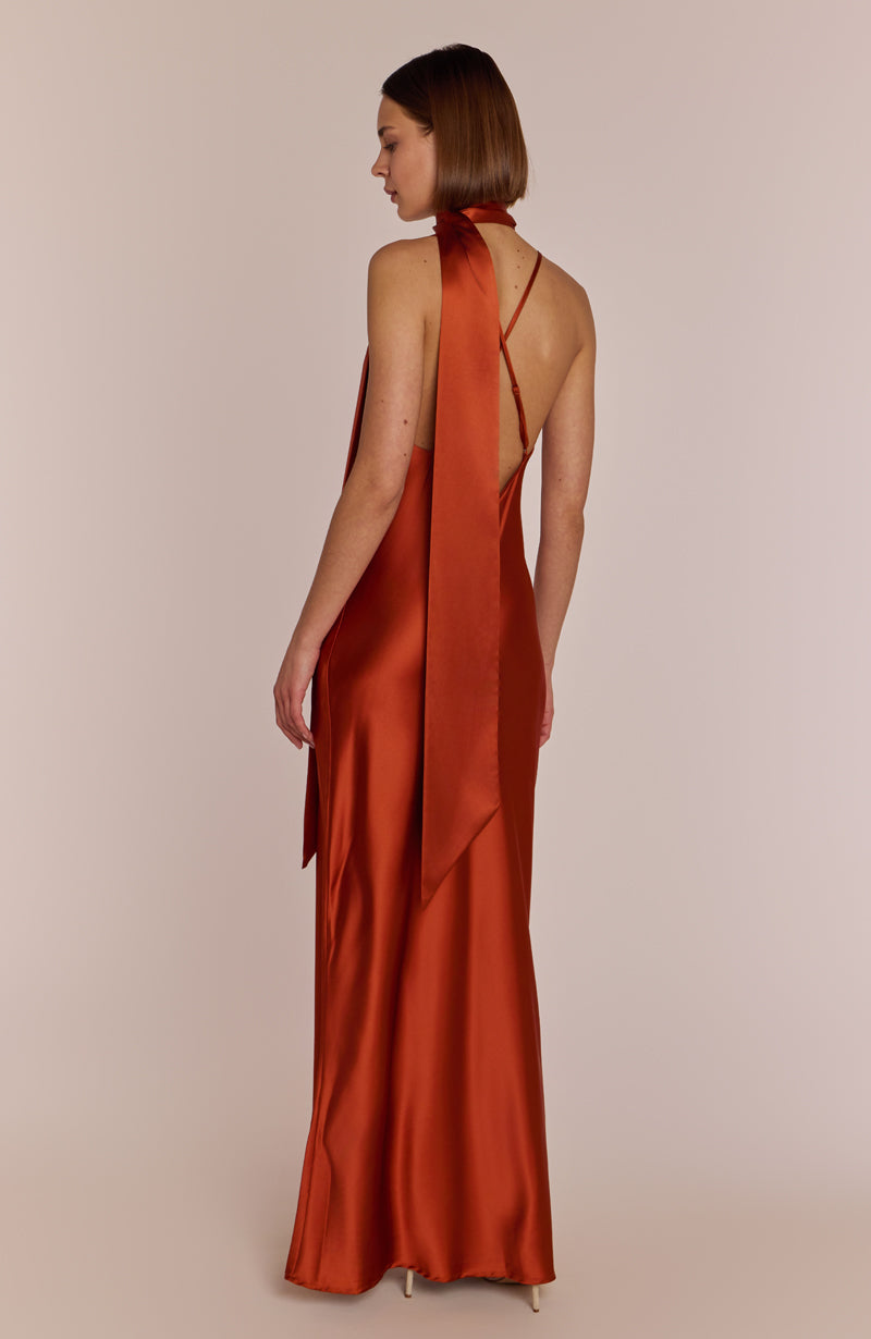 Brooklyn Dress in Burnt Orange Satin - Dress