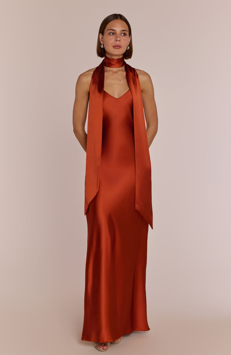 Brooklyn Dress in Burnt Orange Satin - Dress