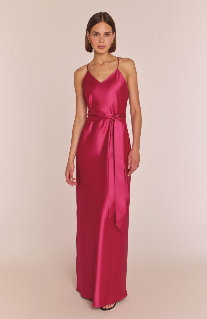 Rewritten Brooklyn Dress in Hot Pink Satin - Dress