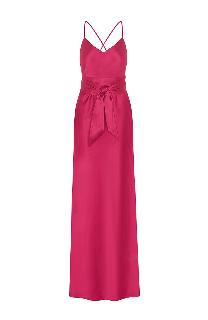 Rewritten Brooklyn Dress in Hot Pink Satin - Dress