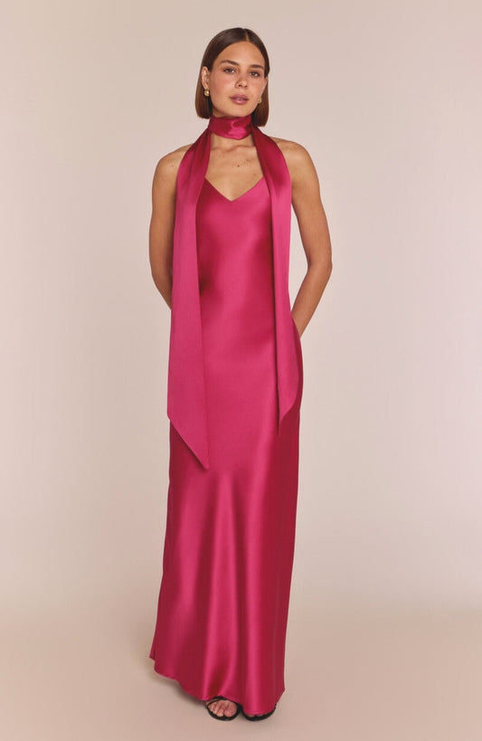 Rewritten Brooklyn Dress in Hot Pink Satin - Dress