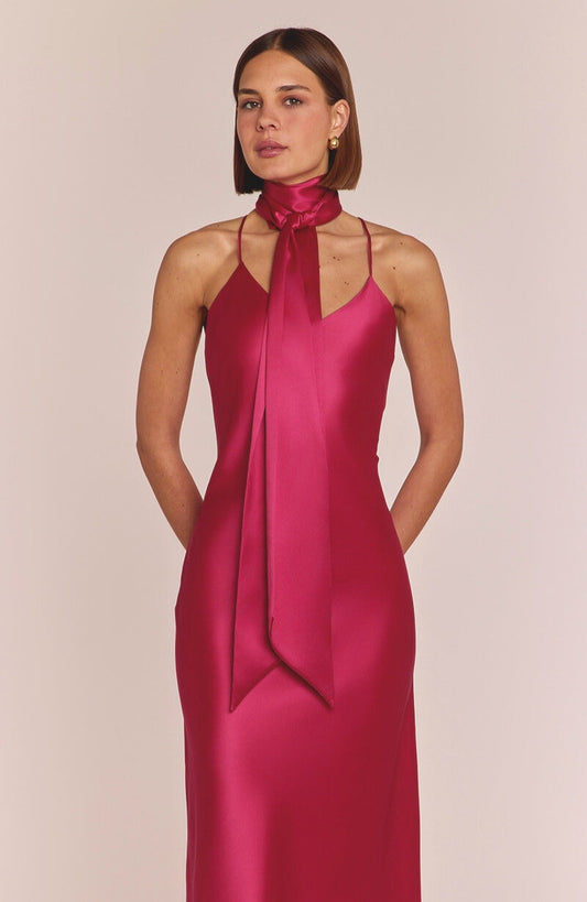 Rewritten Brooklyn Dress in Hot Pink Satin - Dress