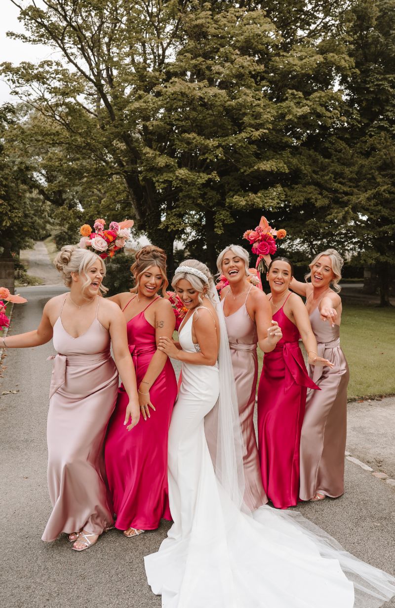 Rewritten Brooklyn Dress in Hot Pink Satin - Dress