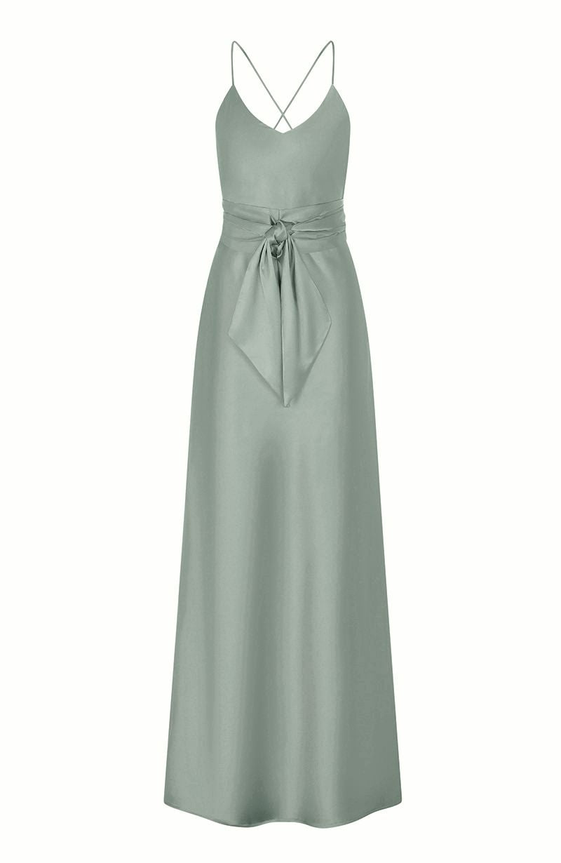 Brooklyn Dress in Sage Green Satin for Women - Dress