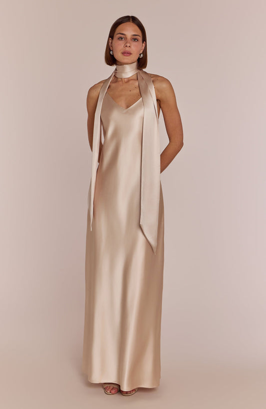 Brooklyn Dress in Champagne Satin - Dress