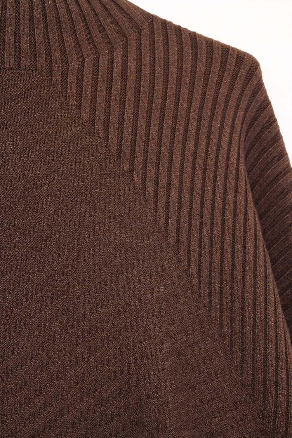 Brown Asymmetric Ribbed Knit Sweater Tunic -