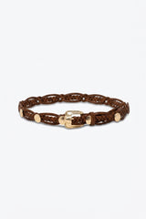 Brown Braided Faux Leather Gold Buckle Detail Waist Belt