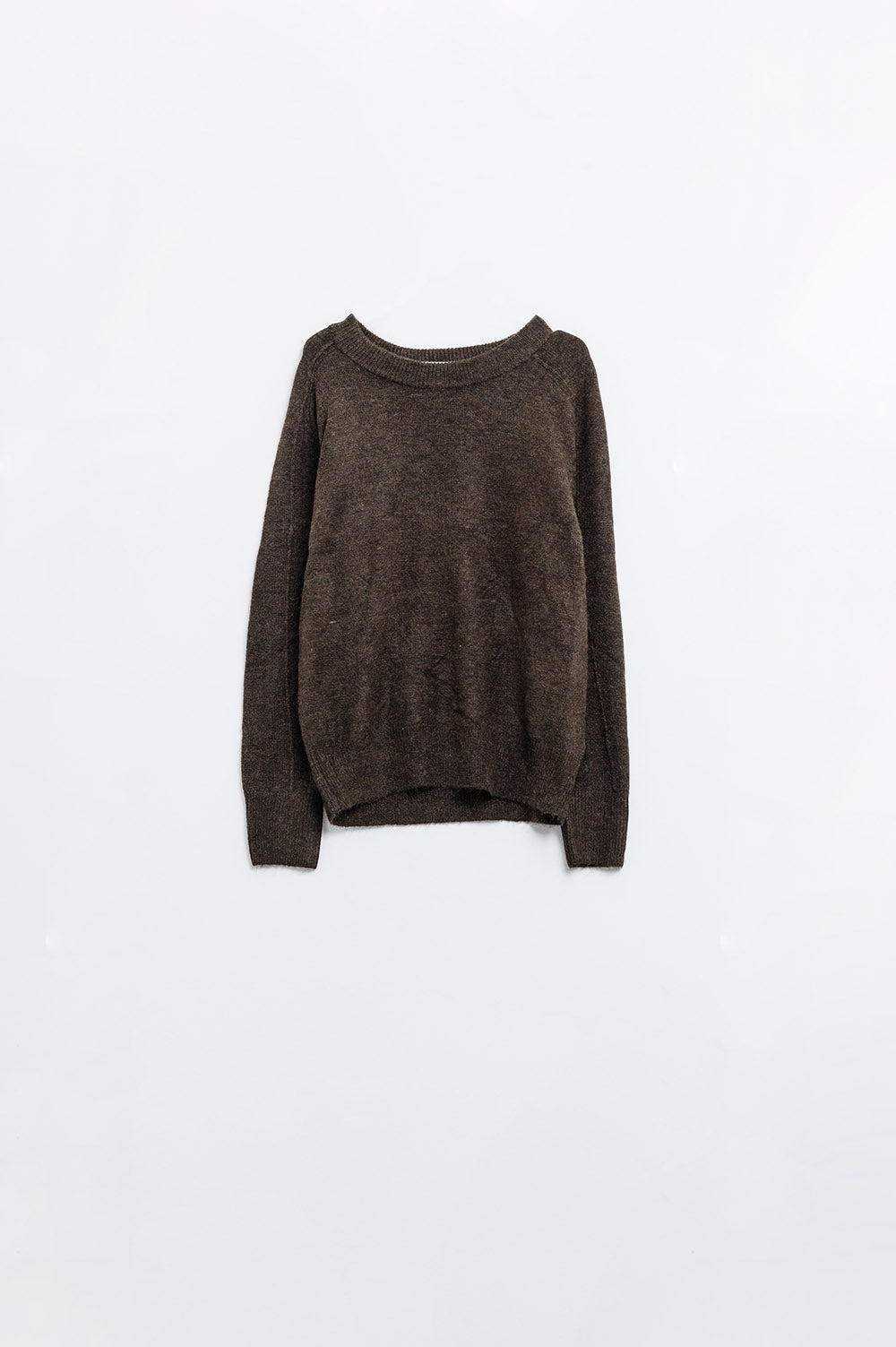 Brown crew neck sweater with seam detail on sleeve - Jumpers