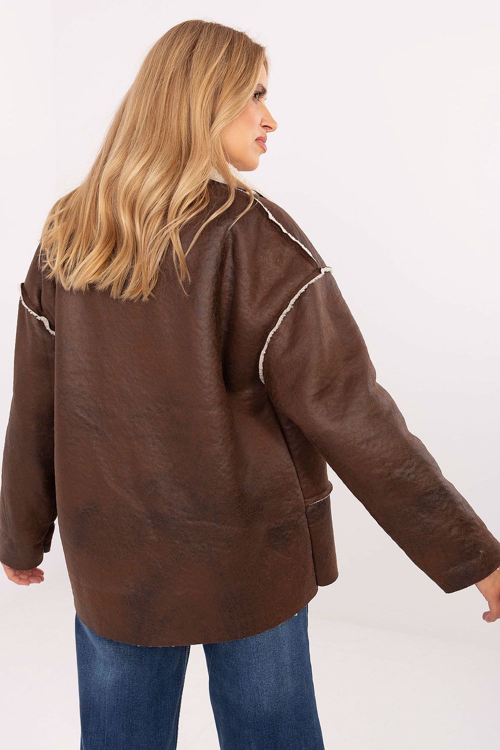 Factory Price Brown Faux Leather Jacket for Women -
